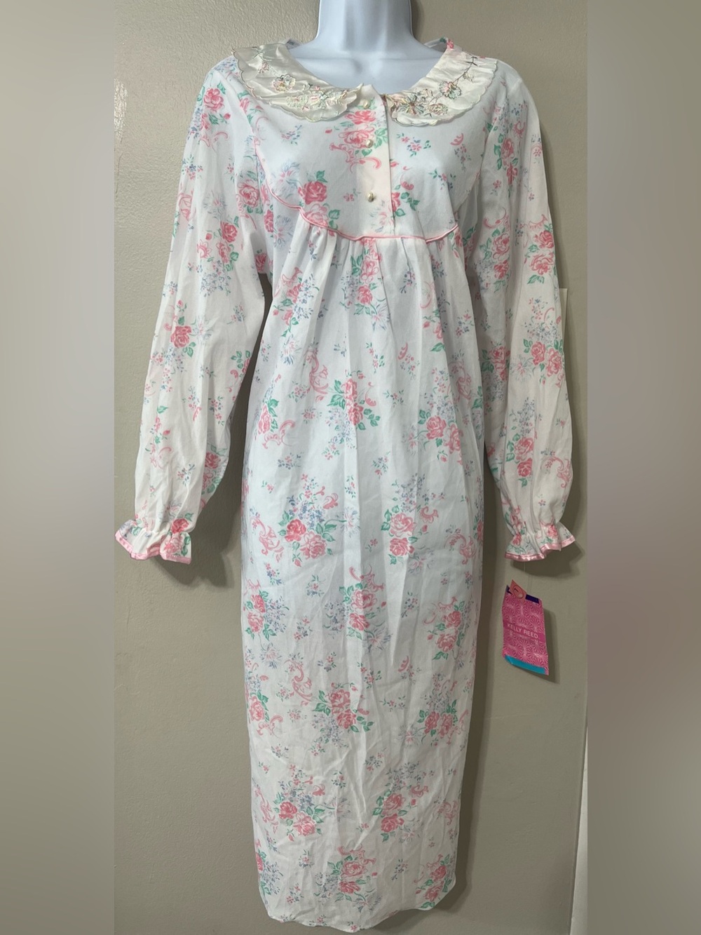 Vintage Kelly Reed Floral Nightgown Size L NWT Embroidered Collar Cottagecore US